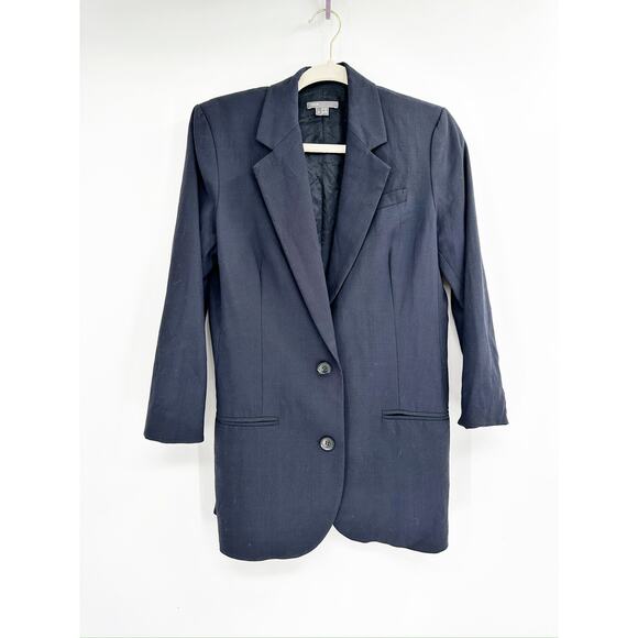 Vince Navy Blue Wool Blend Two Button Single Breasted Blazer Jacket Size 6 - Picture 1 of 5